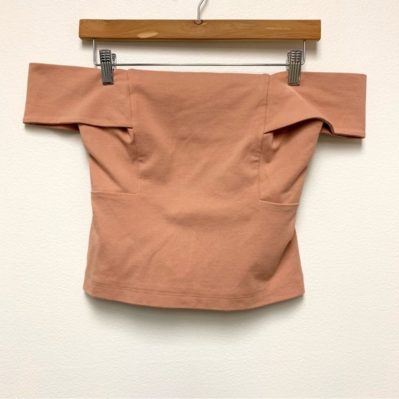 Anthropologie Deletta Off the Shoulder Top Size Small Peachy Rose Ponte‎ Knit - Picture 4 of 11